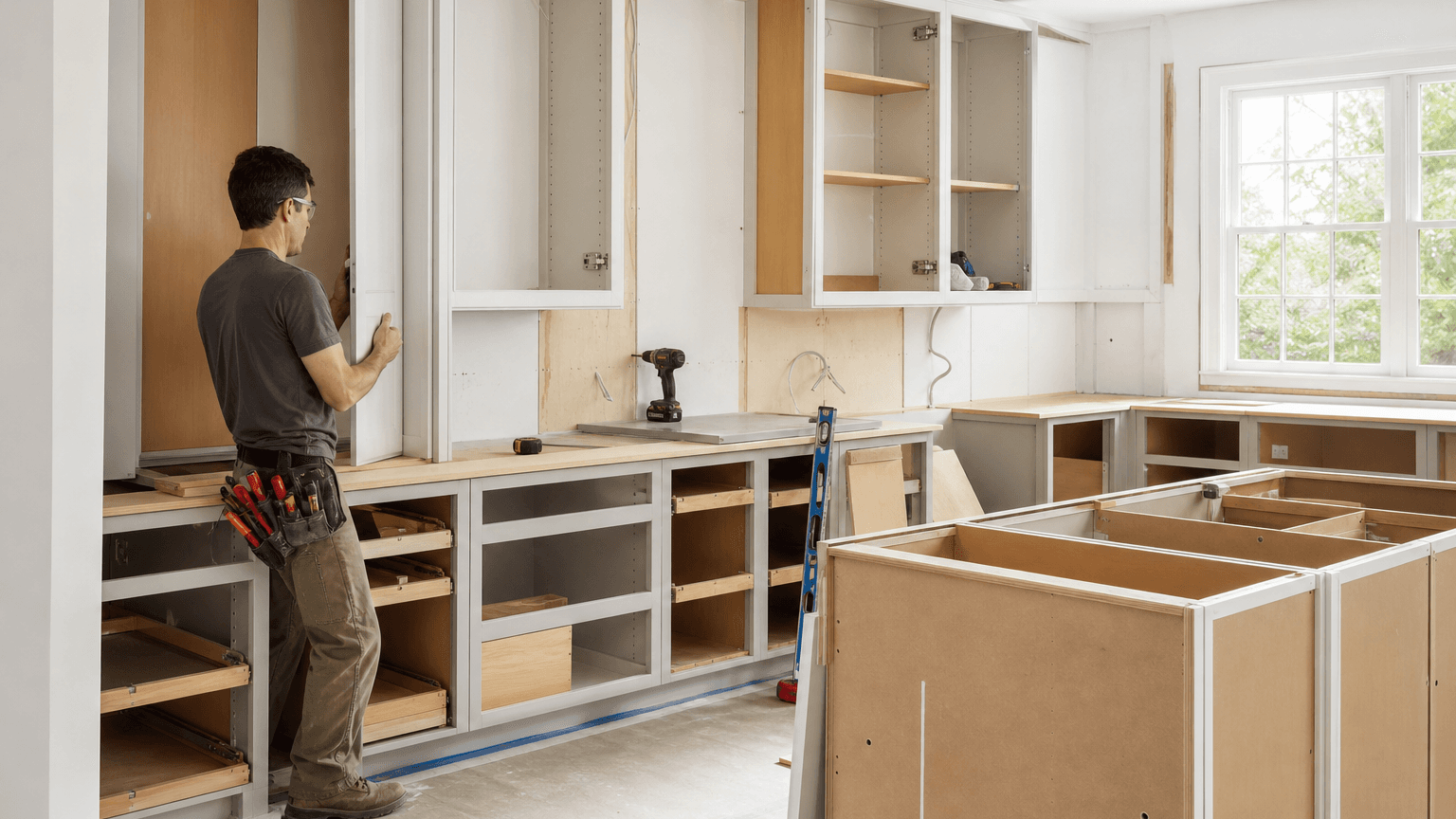 Home remodeling contractor installing kitchen cabinetry in Pennsylvania - Harlan Custom Contracting